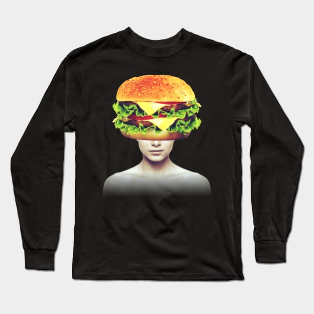 Burger head portrait Long Sleeve T-Shirt by reesea